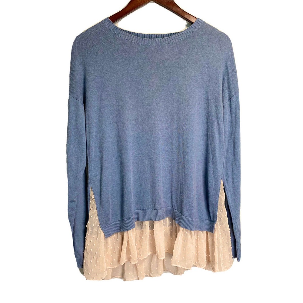 Logo Lori Goldstein Women’s Sweater Cashmere Skirted Ruffled Blue‎ Pink Small